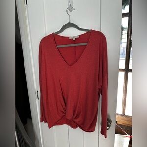 LOFT Women's V-Neck Pink Long Sleeve Top